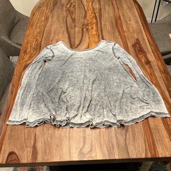 Free People Gray Tie Dye Long Sleeve Thermal Knit Top Women's S P - Picture 5 of 8